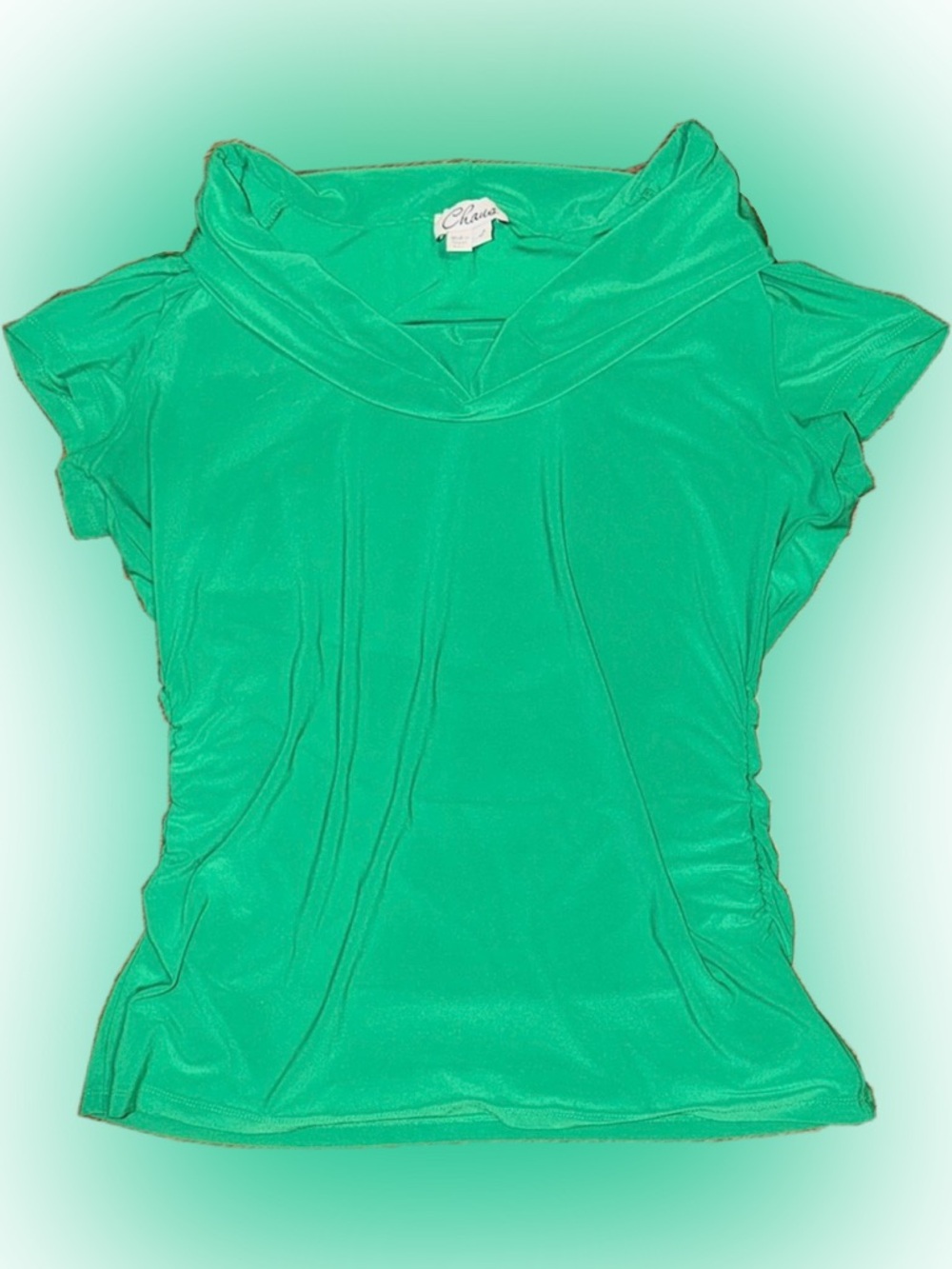 Chaus Emerald Green Cowl Neck Cap Sleeve Blouse